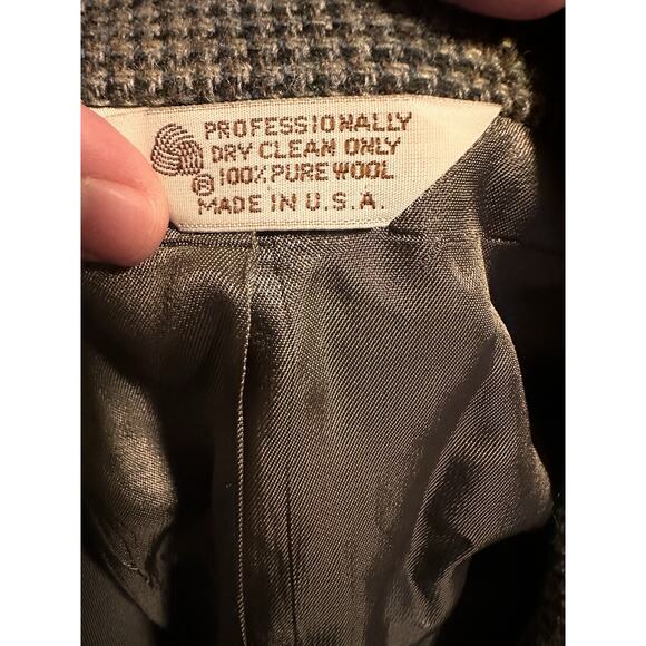 Vintage Hunt Club Sport Coat Mens 46R 100% Wool Houndstooth Tweed Blazer Patches - Picture 5 of 6